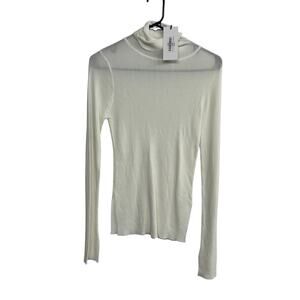 Minimalist ribbed knit turtleneck top r//c ivory semi sheer elevated‎ basics M